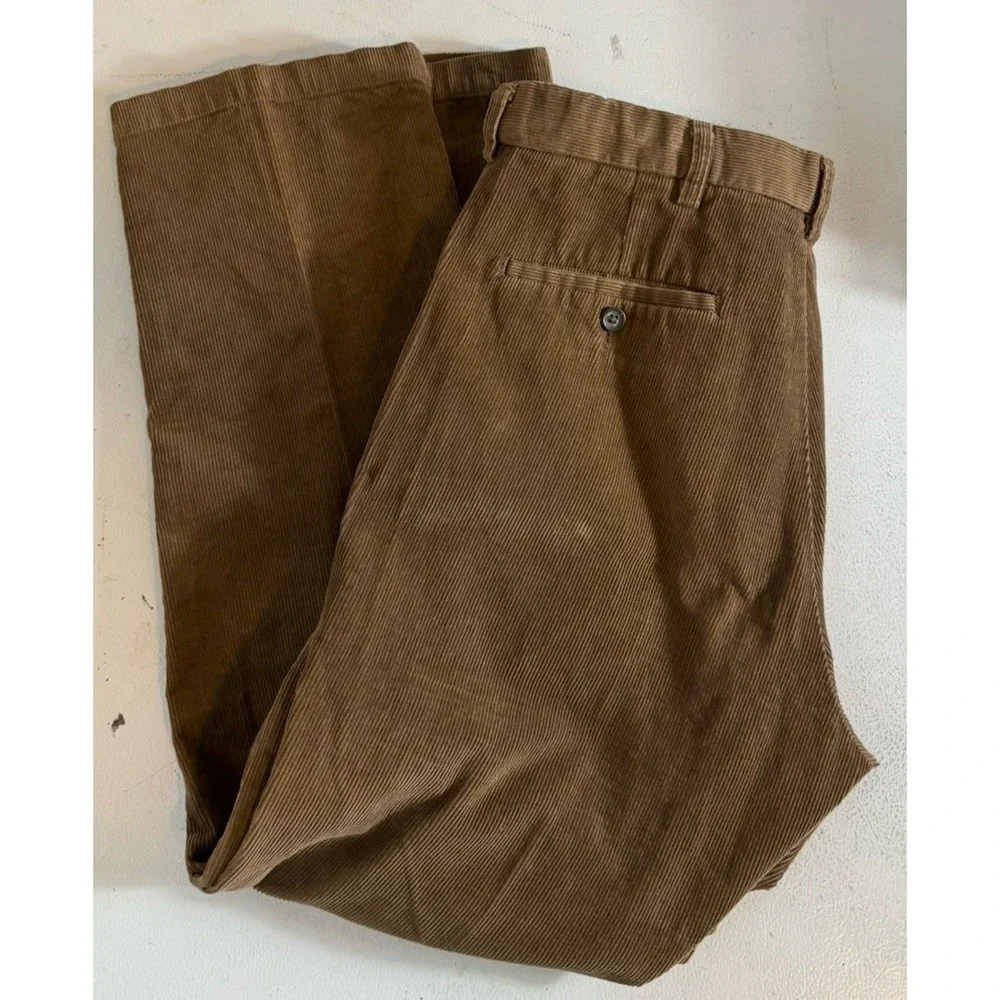 Straight‎ Corduroy Pants Men's 32 x 30 Brown Cotton Stretch Trousers